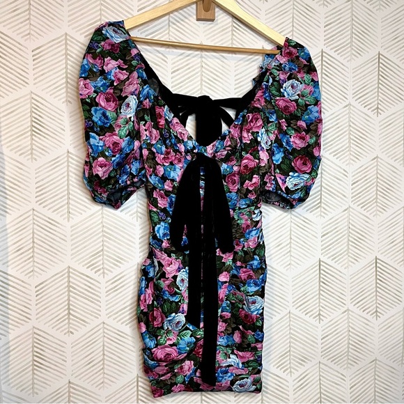 🔆 For Love & Lemons Floral Bow Puff Marley Mini Dress - Size Small - Picture 3 of 9